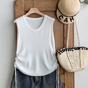 샵앤) 여성 라운드넥 잔골지 민소매 니트 티셔츠 BONG-WKN-4489-아이보리