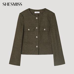 [쉬즈미스] 멜란지 라운드넥 크롭 자켓_SWWJKP32060_BR