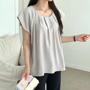 샵앤) 여성 플리츠 라운드넥 여름 캡소매 데일리 블라우스 21DS-WBL-4622-화이트