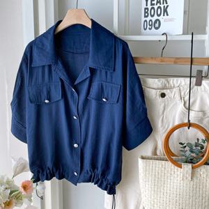 샵앤) 여성 슬릿 카라넥 6부소매 여름 블라우스 DGB-WBL-4570-네이비