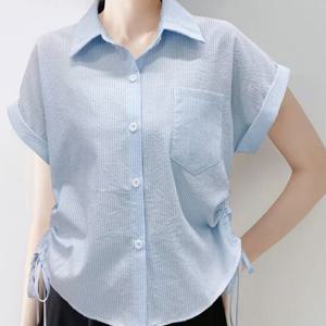 샵앤) 여성 카라 옆스트링 반팔 셔츠 블라우스 MSE-WBL-20685-소라