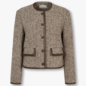 [보브]신세틱 레더 트리밍 헤링본 트위드 자켓7124410100