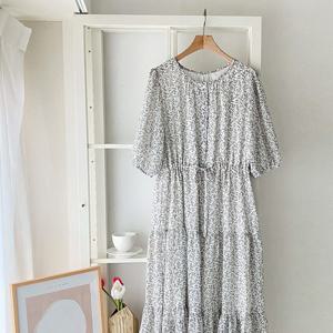 샵앤) 여성 라운드 허리조절 3단캉캉 잔꽃 바캉스 롱원피스 BONG-WDR-4648-아이보리