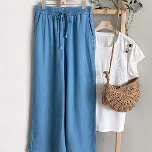 샵앤) 여성 허리밴딩 여름 통 와이드 데님 팬츠 DGB-WPT-4599-블루