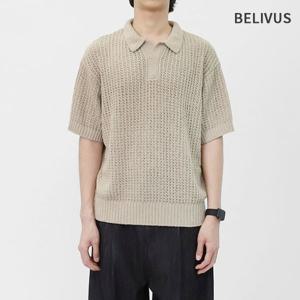 빌리버스 남성 오픈 카라 니트 반팔 티셔츠 여름니트 BRE069