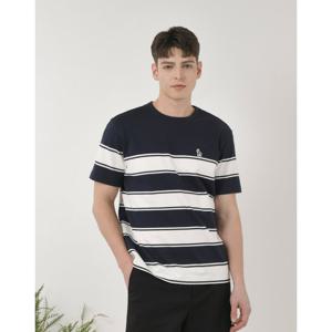 헤지스 골프 25SS ONLINE EXCLUSIVE 네이비 남성 스트라이프  반팔 티셔츠 HUTS5B901N2