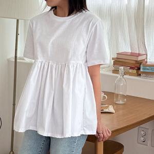 샵앤) 국산 여성 루즈핏 투톤 셔링 반팔 티셔츠 LL-WSH-4661-아이보리