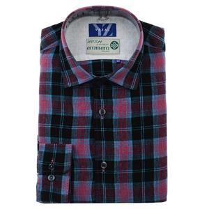 [예작(셔츠)]밑단일자 워싱린넨 체크 슬림핏 긴소매 셔츠 (YJESUA581)