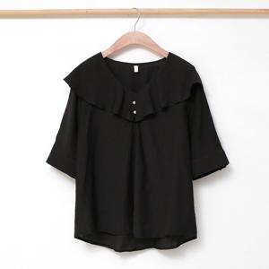 샵앤) 국산 여성 프릴카라 시원한 5부 여름 정장 블라우스 REI-WBL-4654-블랙