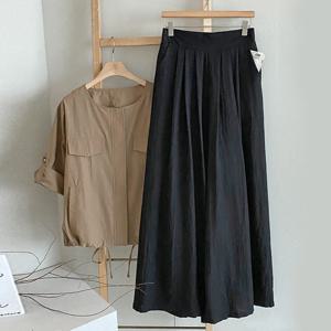 샵앤) 여성 밴딩 플리츠 찰랑 쿨 여름 와이드 팬츠 DGB-WPT-4653-블랙