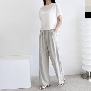 샵앤) 여성 린넨 허리 밴딩 핀턱 와이드 팬츠 WDM-WPT-KYI80173