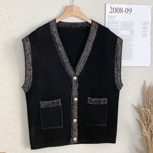 샵앤) 여성 Y금장단추 간절기 레이어드 양포켓 니트 조끼 DGB-WVS-4716-블랙