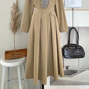 샵앤) 여성 뒷밴딩 앞핀턱 플레어 A라인 롱 스커트 DGB-WSK-4768-베이지