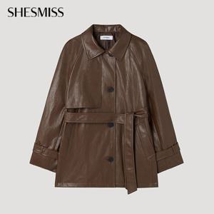 [쉬즈미스] 레더 벨티드 트렌치 코트_SWWBYP32010_BR