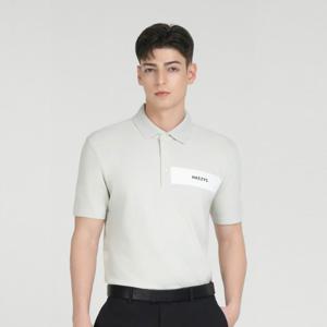 베이지 남성 가슴 배색 로고 반팔 카라 니트 (HUSW5B901I1)