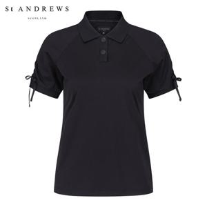 [세인트앤드류스] 여성 셔링 커프스 니트 카라 반팔 티셔츠 821E3TO101_BK