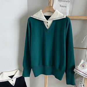 샵앤) 여성 세일러 카라넥 레이어드 긴팔 니트 DGB-WKN-4724-그린