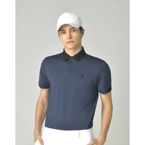 헤지스 골프 25FW 네이비 남성 패턴 조직 반팔 카라 티셔츠 HUTS5C511N3