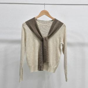 샵앤) 여성 라운드 단가라 후드 일체 긴팔 무지 니트티 SIU-WKN-4807-베이지