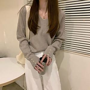 샵앤) 여성 V넥 소매단추 루즈핏 긴팔 니트티셔츠 WON-WKN-WFJF5ME