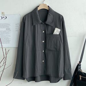 샵앤) 여성 카라넥 루즈핏 언발 긴팔 셔츠 블라우스 BONG-WBL-4855-진그레이