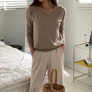 샵앤) 여성 V넥 홀가먼트 베이직 데일리 무지 긴팔 니트티 21DS-WKN-4884-블랙