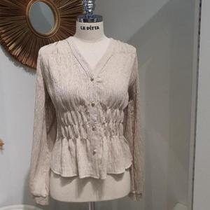 르피타 HC06 우아한 세로결 셔링 블라우스(베이지) L253BBL903