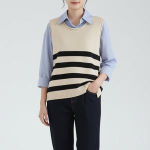 샵앤) 여성 돌돌이 라운드 단가라 옆단추 레이어드 니트 조끼 MSE-WVS-20821-아이보리