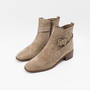 [신난다슈]여성 앵클부츠 4cm 숏 앵글 부츠 버클 발편한 통굽 스웨이드 GDR253088 카키
