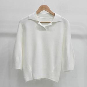 샵앤) 여성 오픈 카라넥 퍼프 7부소매 니트 티셔츠 SIU-WKN-4939-아이보리