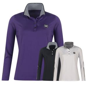 페라어스 여성 국산 체크카라 기능성 슬림핏 골프티셔츠 ATF5MI5566