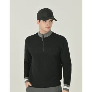 헤지스 골프 25FW 블랙 남성 울혼방 방풍 쿼터집업 니트 HUSW5D717BK