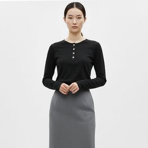 샵앤) 국산 여성 반단추 라운드 면100 긴팔 티셔츠 DAI-WSH-20868-블랙