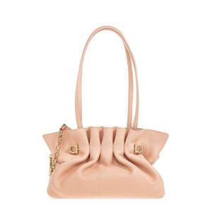 25 FW 페라가모 뉴트럴 핑크 스웨이드 스몰 개더 디테일 소프트 숄더백 783295