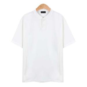 라인 헨리넥 포인트 스판 화이트 티셔츠_CMT006