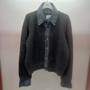 Latium HC06 데님 배색 단추 오픈 남방형 데님 카라 니트기모 가디건 T2543cd05G