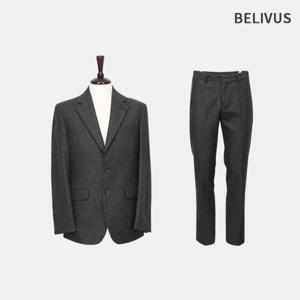 빌리버스 남자 겨울 클래식 헤링본 울블렌드 싱글 자켓 정장 투피스 세트 BVOT176