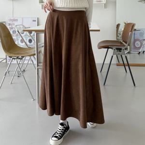 샵앤) 국산 여성 뒷밴딩 A라인 플레어 골덴 롱스커트 LL-WSK-5005-카멜