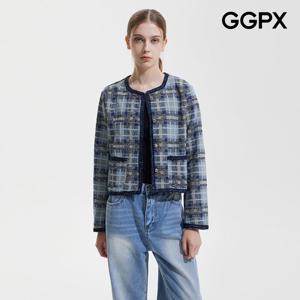 [지지피엑스]블루 체크 노카라 오피스룩 자켓 GP9JK038F