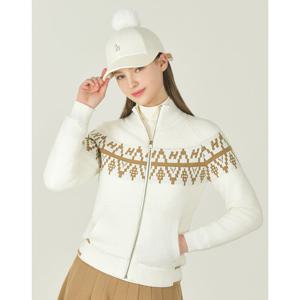 헤지스 골프 여성 25FW 화이트 여성 노르딕 방풍 니트 점퍼 HWSW5D717OW