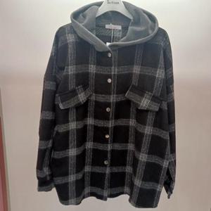 Latium HC06 루즈핏 팔뚝품편한 셔츠형 후드 기모 체크 남방 T2543bl01B