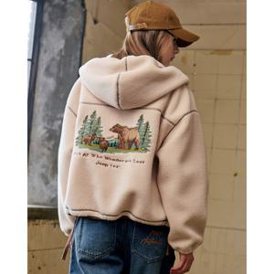 [지프] 여성 스트링 라인 뽀글이 캠핑 후드 집업 JQ4TZF461