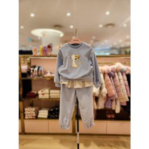 프렌치캣5 여아세트 블루소프트벨벳기모맨투맨티 레이어드바지 (Q56DDT130DDP070)