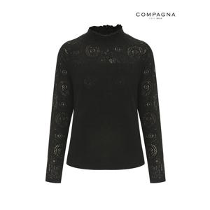 [꼼빠니아]레이스 플리츠 하프넥 티셔츠-CW22IA9302156B