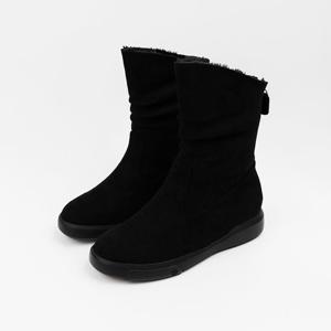 [신난다슈]여성 미들부츠 5cm 키높이 털 방한 미디 부츠 퍼 통굽 스웨이드 LD256376 블랙