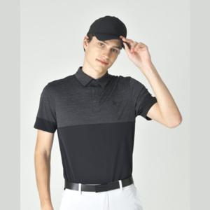 [헤지스골프](BEST) 블랙 남성 컬러배색 반팔 카라 티셔츠 (HUTS5C612BK)