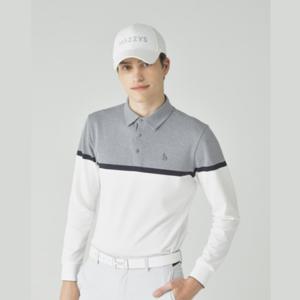 [헤지스골프](NEW) 화이트 남성 컬러배색 긴팔 카라 티셔츠 (HUTS5C616OW)