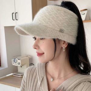 다용도 스포츠 여성 방한 니트 큐빅 썬캡 모자