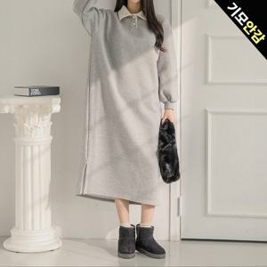 [올리비에스클로젯] 심플 카라 단추 기모 원피스_O2512OP055D