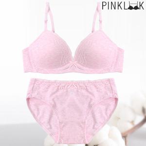 [핑크룩] 베이직 심플 노와이어코튼 브라팬티2종세트/핑크